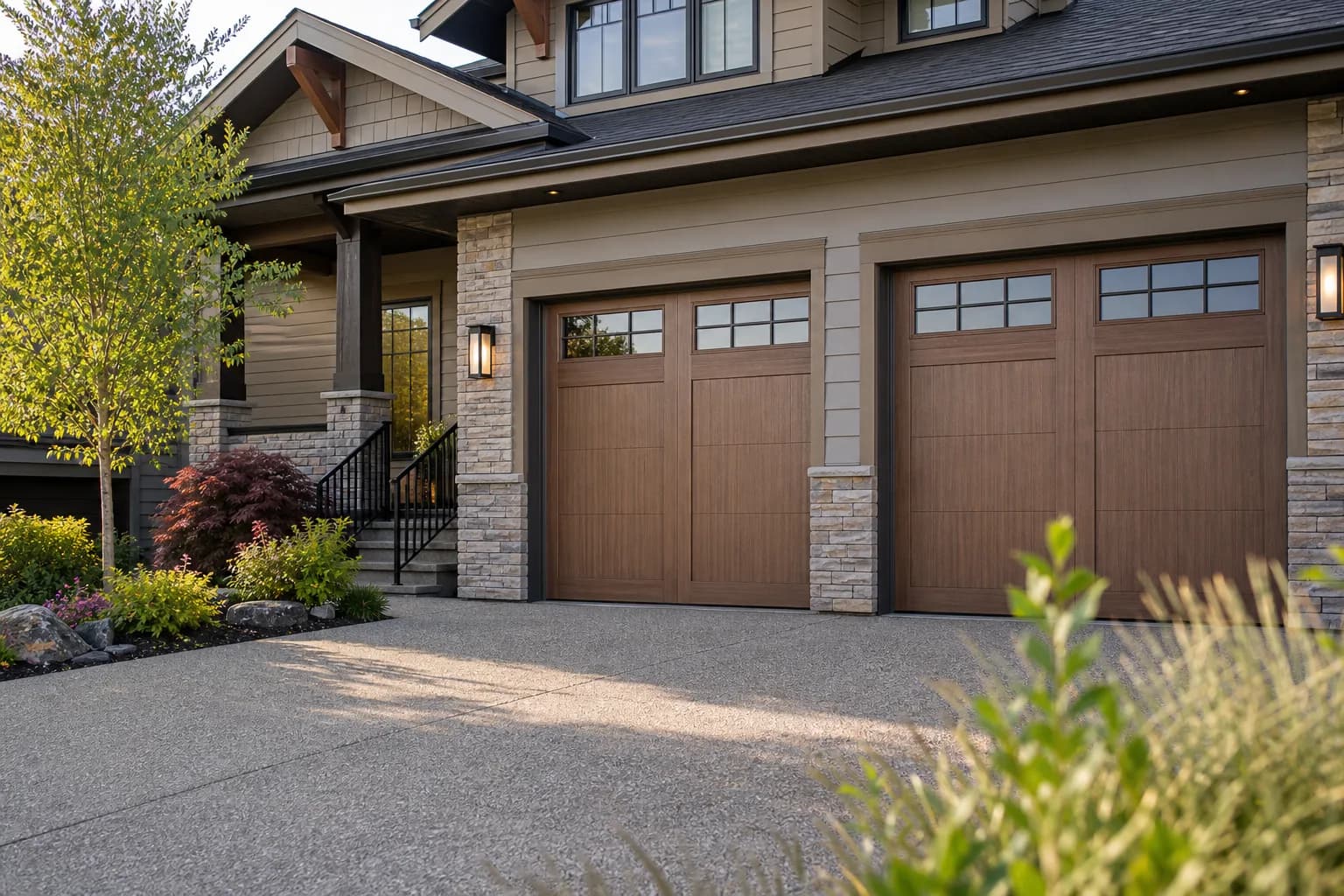 Premium residential garage doors on a Calgary home